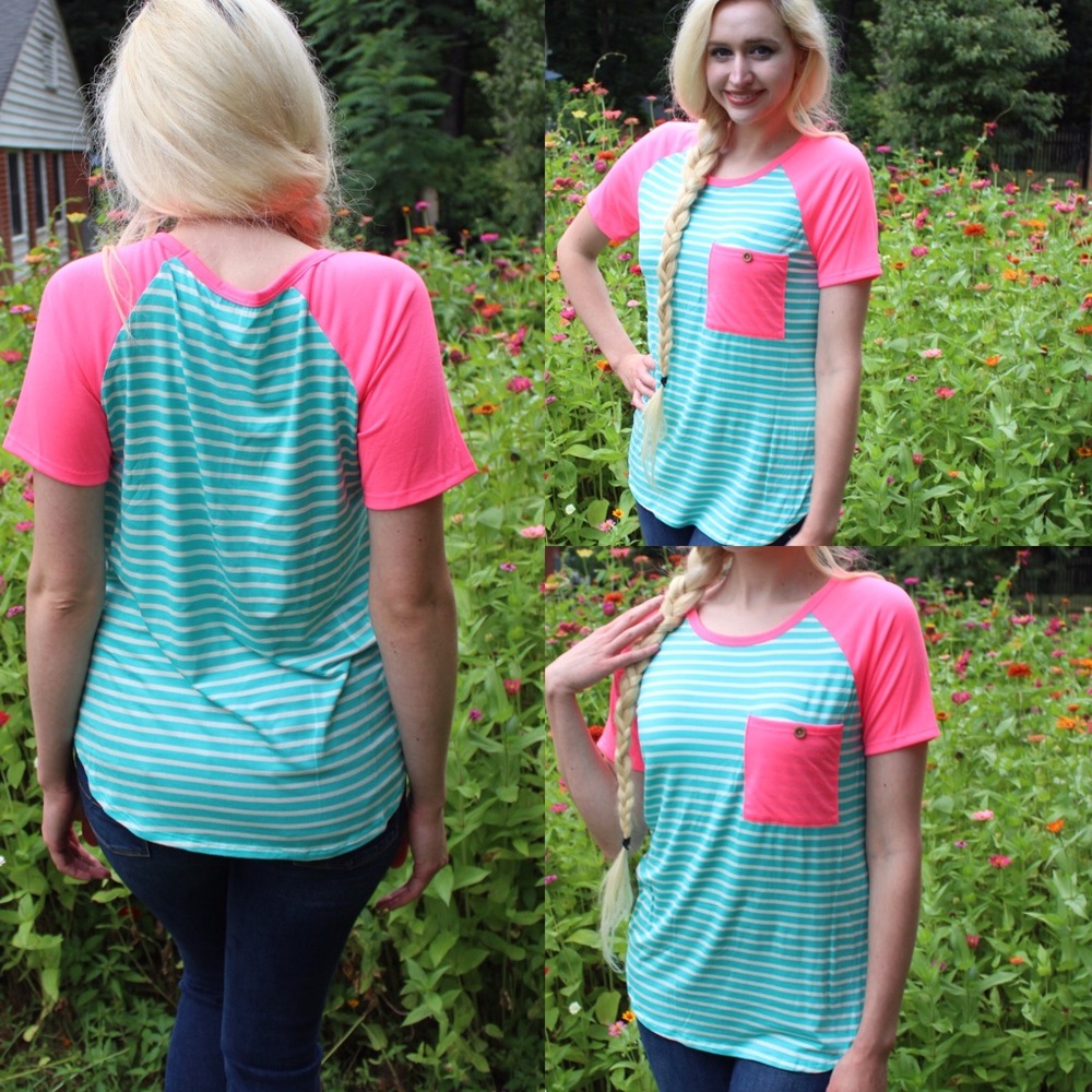 SALE NWT Boutique Hot Pink Aqua Top S - M - L - Picture 4 of 8